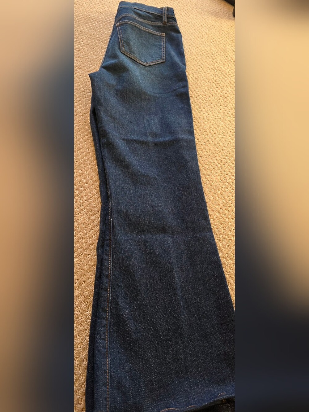 Ann Taylor Horsebit Women's Dark Blue Flare Jeans with Contrast Stitching
